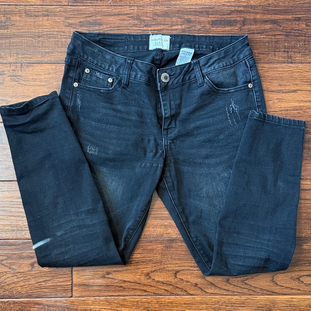 American Blue Women’s Distressed Black Cigarette Jeans